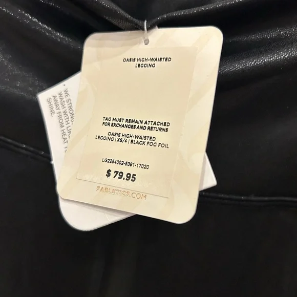 NWT 🍃 Fabletics Black Faux Leather Leggings Shiny Black Fog foil - size XS / 4 - Picture 6 of 12